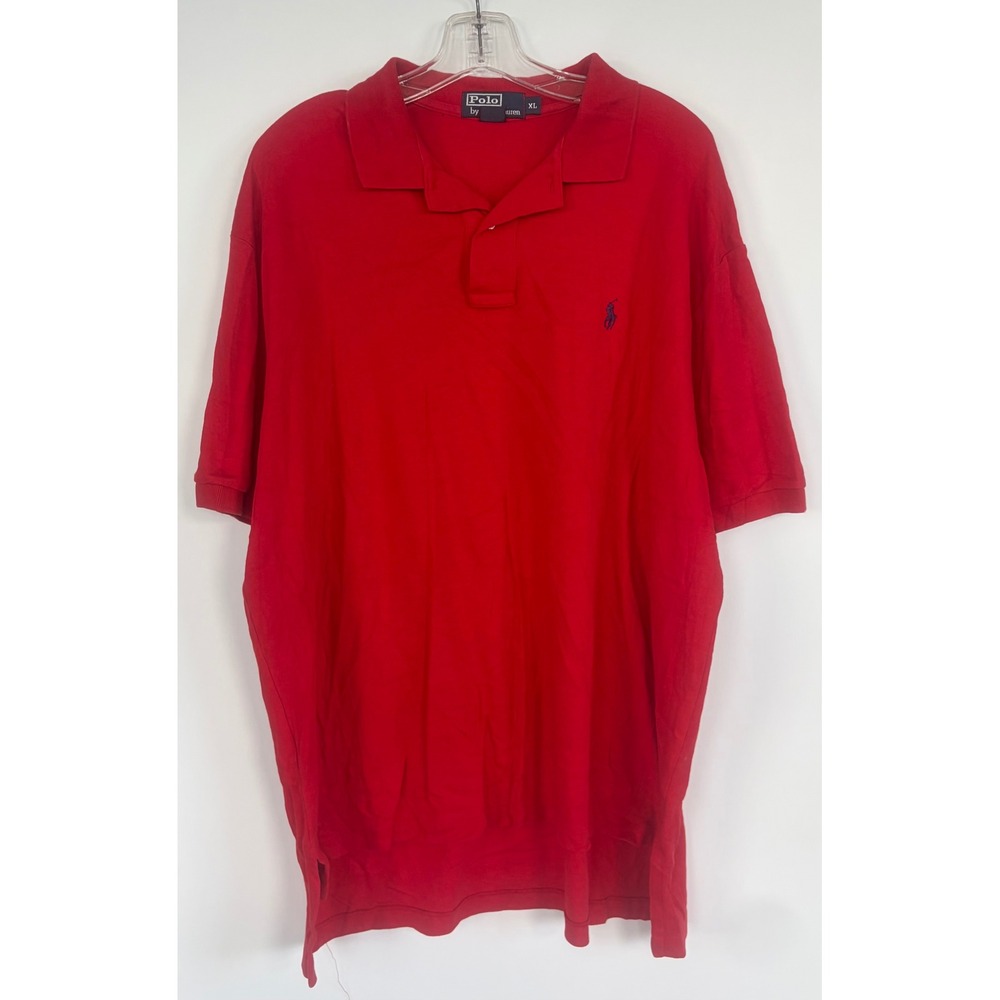 Polo Ralph Lauren Mens XL Red Short Sleeve Cotton Polo Shirt Navy Pony Logo